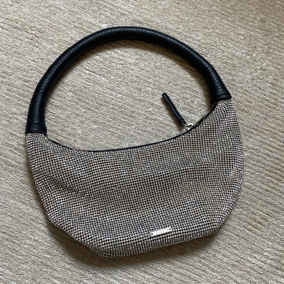 Staud Pepper Crystal Embellished Mini Moon Shoulder Bag Black Silver - Picture 7 of 14